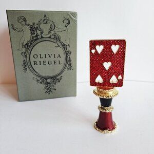NEW Olivia Riegel Playing Card Wine Stopper with Crystals & Red Holder Stand